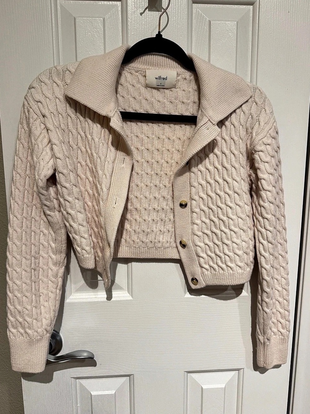 Wilfred Nextdoor Sweater Cable Knit Cropped Cardigan